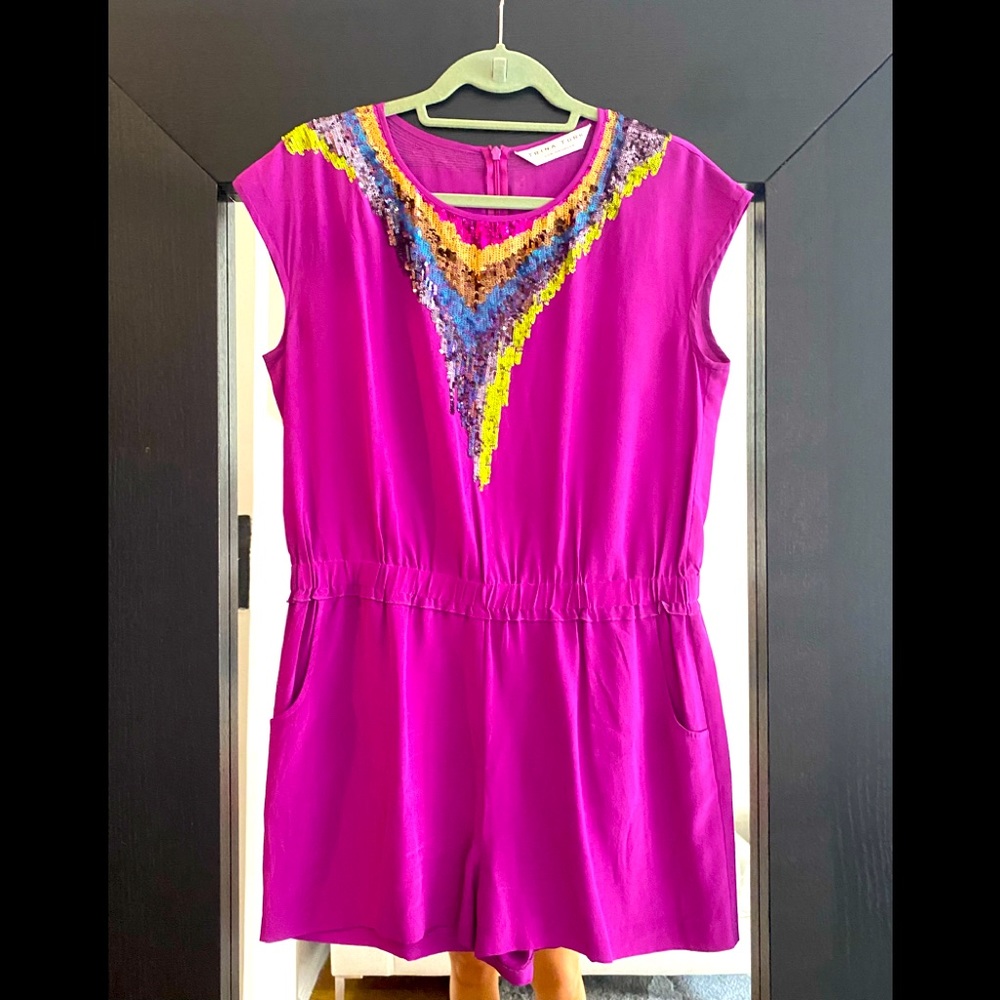Trina Turk Silk Sequin Embellished Romper